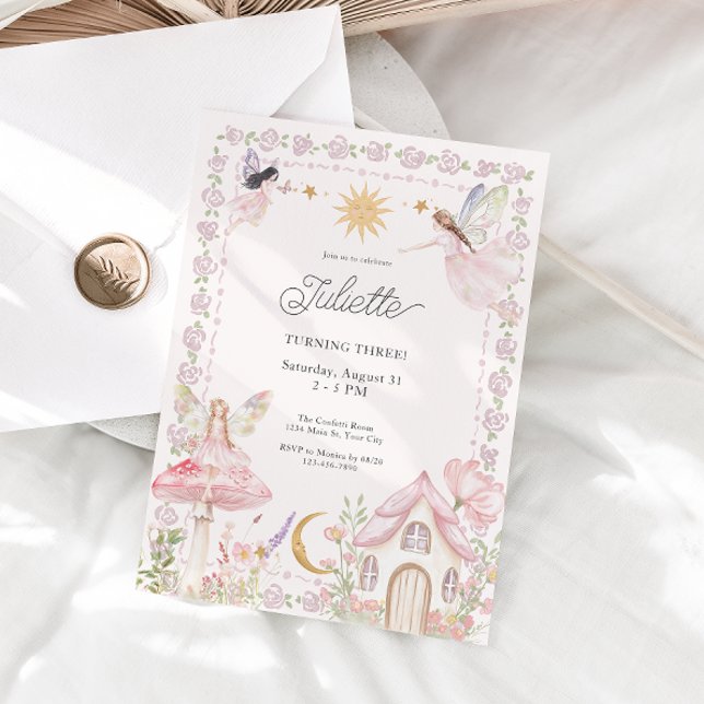 Girls Fairy Magical Garden Einladung zum Geburtsta (Girls Fairy Magical Garden Birthday Invite)