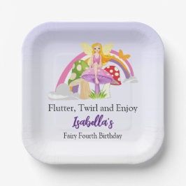 Girls Fairy Mushroom Rainbow Birthday Pappteller