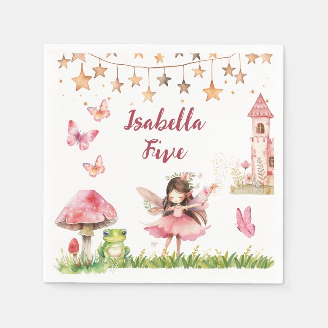 Girls Fairy Tale Castle Frog Mushroom Birthday Serviette (Vorderseite)