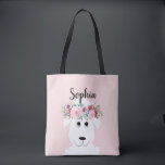 Girls Farm Lamb Whimsical Watercolor Sheep & Name Tasche<br><div class="desc">Diese moderne,  niedliche und mädchenhafte Kindertotentasche ist mit einem hübschen,  von Hand bemalten weißen Schaf mit einem wunderschönen Kranz von Blume in ihren Haaren bestückt. Dieses florale Aquarelllamm-Design bietet auch einen Platz,  wo Sie Ihren Mädchennamen in eleganter Typografie hinzufügen können. Das perfekte Bauerndesign für Ihre Kleinen.</div>
