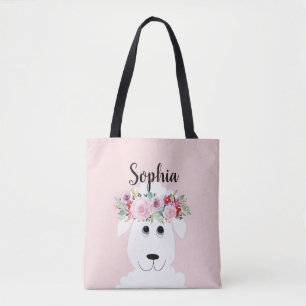 Girls Farm Lamb Whimsical Watercolor Sheep & Name Tasche