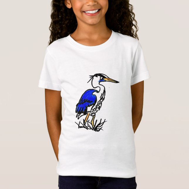 Girls' Fine Jersey T - Shirt - Cartoon Blue Heron (Vorderseite)