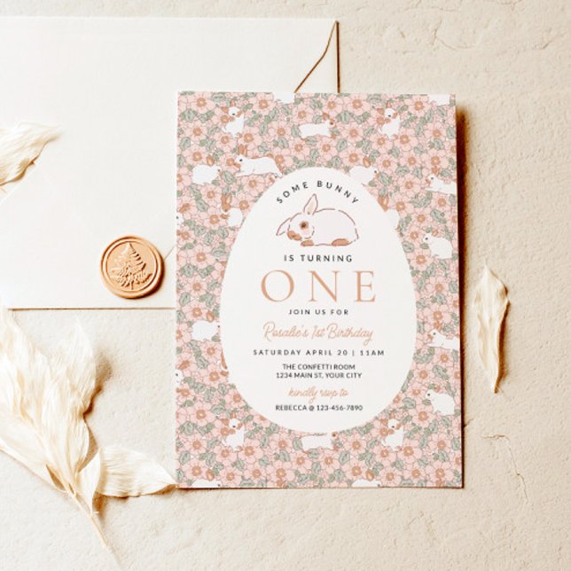 Girls First Birthday Oster Bunny Einladung (Girls Easter First Birthday Invite)