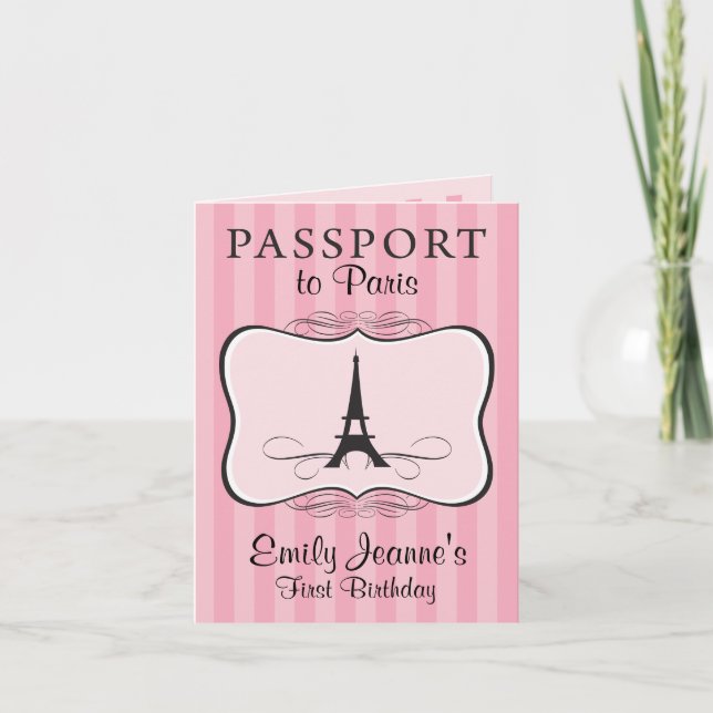 Girls First Birthday Paris Passport Einladung (Vorderseite)