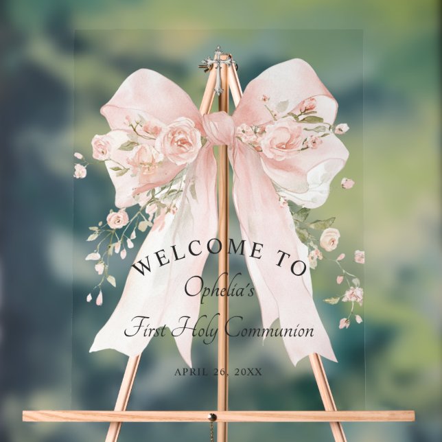 Girl's First Communion Floral Pink Bow (Neutre)