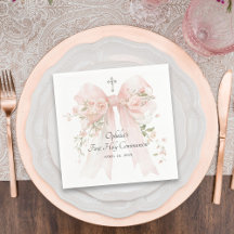 Girl's First Communion Pink Floral Bow