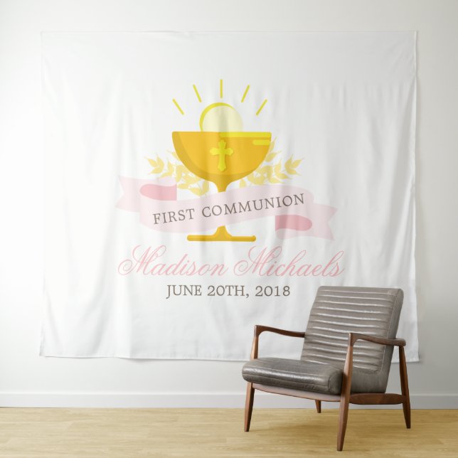 Girls First Heilige Kommunion Personalisiert Wandteppich (Beispiel (Horizontal))