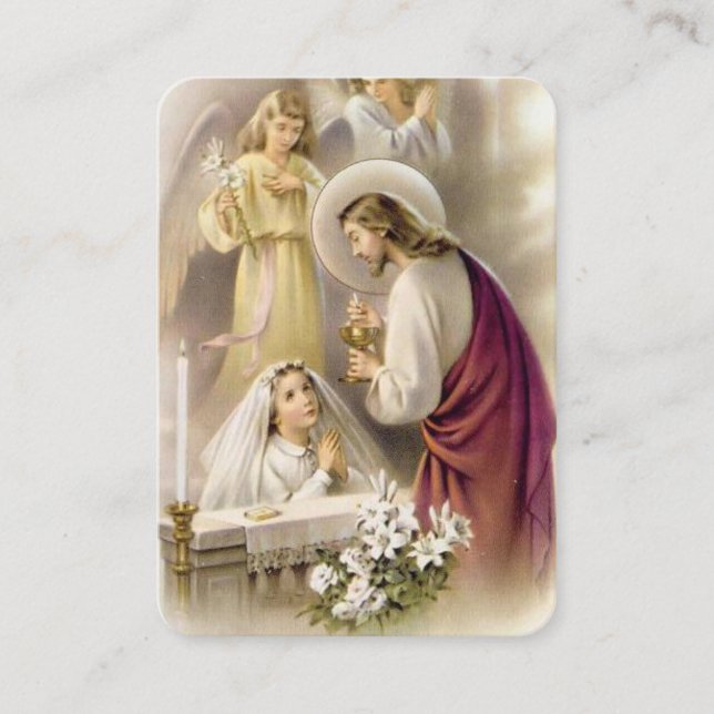 Girls First Heilige Kommunion Prayer Card Visitenkarte (Vorderseite)