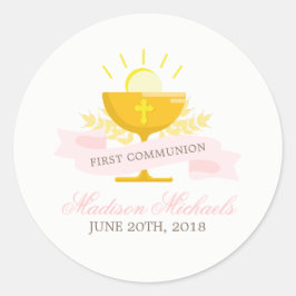 Girls First Heilige Kommunion Runder Aufkleber