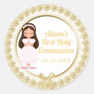 Girls First Holy Communion Gold Juwelen Runder Aufkleber