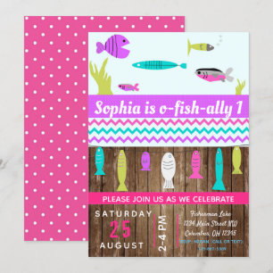 Girls Fishing Kindergeburtstag Party Einladung