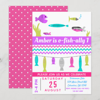 Girls Fishing Kindergeburtstag Party Einladung