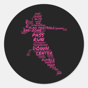 Girls Flag Football Player Word Art Typografy Runder Aufkleber