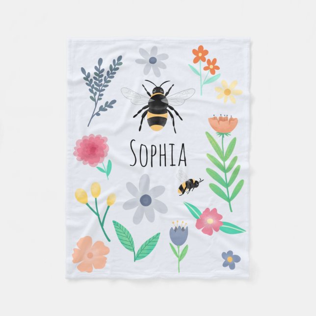 Girls Floral Bee and Woodland Blume Kinder Kinderz Fleecedecke (Vorderseite)