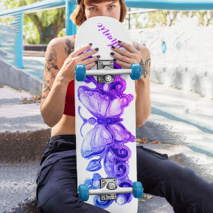 Girls Floral Butterfly Personalisiert Skateboard