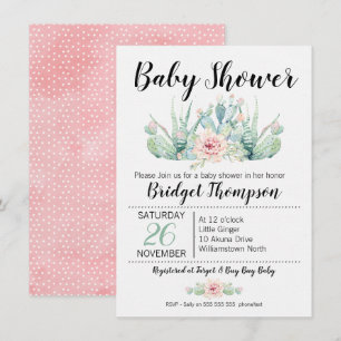 Girls Floral Cactus Baby Shower Einladung