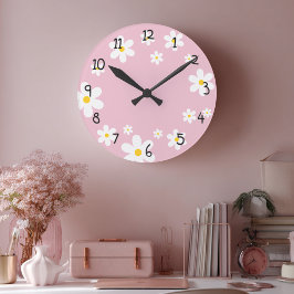 Girls Floral Daisy Pink Clock Runde Wanduhr