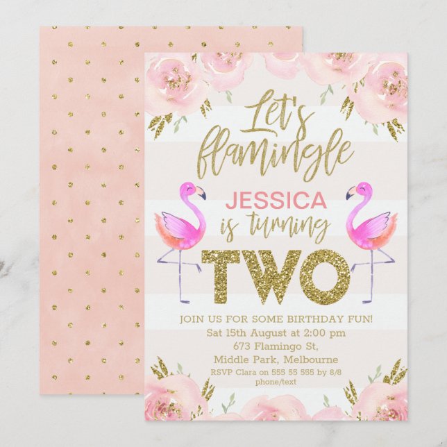 Girls floral flamingo 2. einladung (Vorne/Hinten)