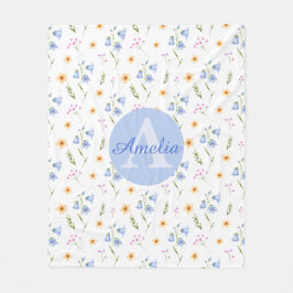 Girls Floral Pattern Monogram Name Kids Blanket Fleecedecke