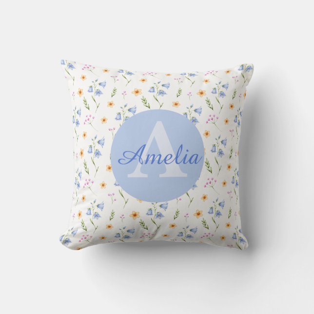 Girls Floral Pattern Monogram Name Kids Pillow Kissen (Vorderseite)