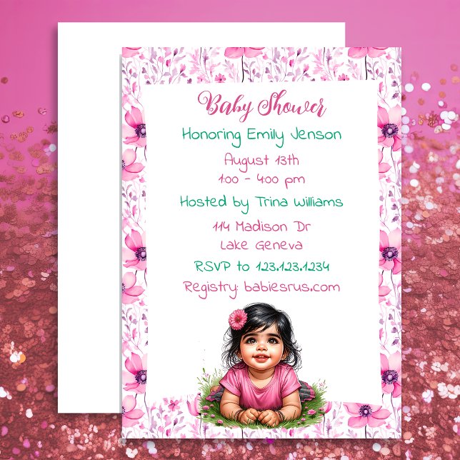 Girl's Floral Pink Baby Shower Einladung (Von Creator hochgeladen)