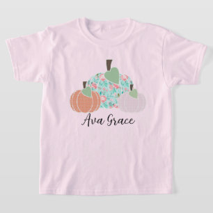 Girls Floral Pumpkin Trio Personalisiert T-Shirt
