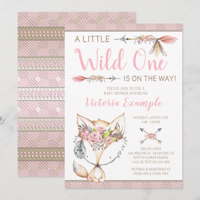 Girls Fox Baby Shower Einladungen (Vorne/Hinten)