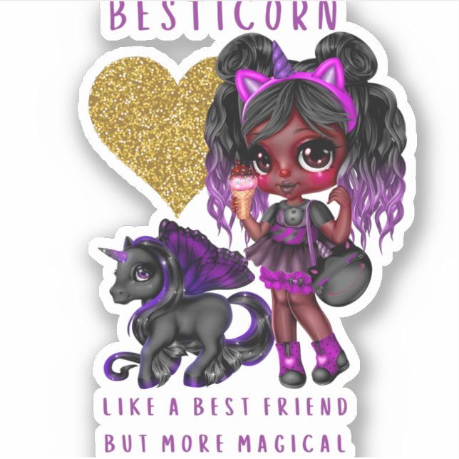 Girls Friend Geschenk Black Unicorn Besticorn Magi Aufkleber (Vorderseite)