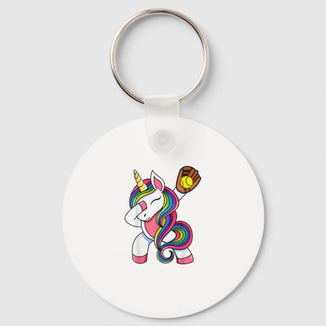 Girls Funny Dabbing Softball Unicorn Apparel, Yout Schlüsselanhänger (Vorderseite)