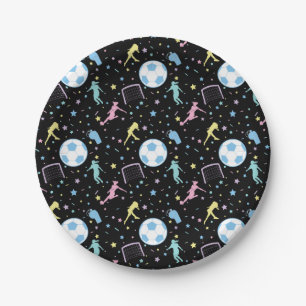 Girls Fußball Silhouetten Sterne und Glitzern Pappteller