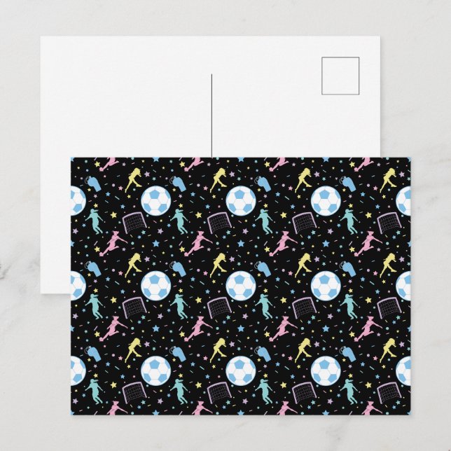 Girls Fußball Silhouetten Sterne und Glitzern Postkarte (Vorne/Hinten)