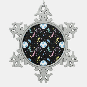 Girls Fußball Silhouetten Sterne und Glitzern Schneeflocken Zinn-Ornament