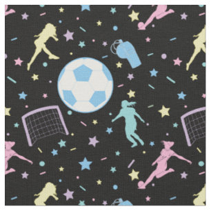 Girls Fußball Silhouetten Sterne und Glitzern Stoff