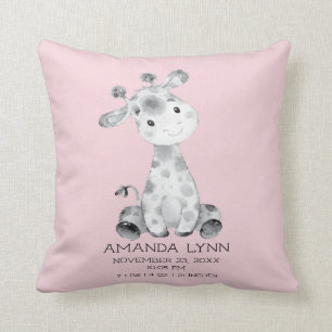 Girls Giraffe Baby Birth Stats Pillow Kissen