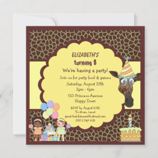 Girls, Giraffe & Cake Animal Print Party Einladung