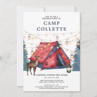 Girls Glamping Camping Geburtstagsparty Einladung