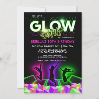 Girls Glow Trampolin Park Party Einladung