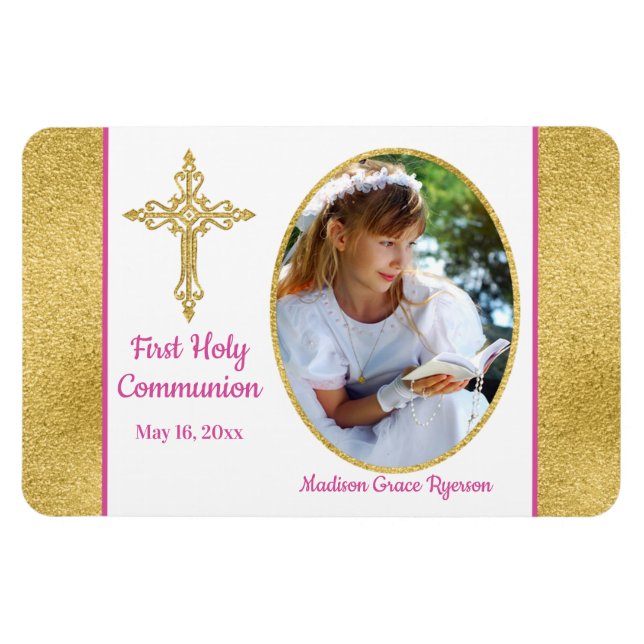 Girls Gold White Pink Foto Magnet (Horizontal)