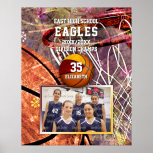 Girls-Goldmannschaft färbt Foto-Basketball Poster