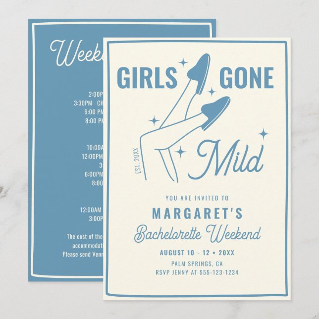 Girls Gone Mild Blue Wellness-Center Bachelorette  Einladung (Vorne/Hinten)