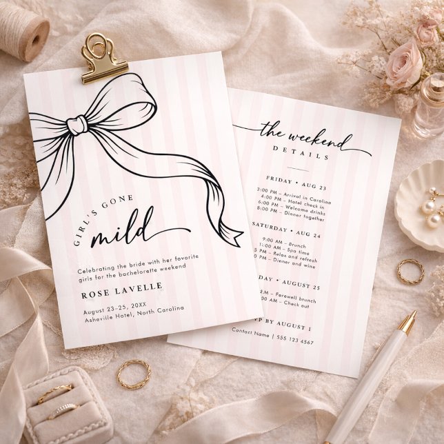Girls Gone Mild Bow Stripe Bachelorette Weekend Einladung (Von Creator hochgeladen)