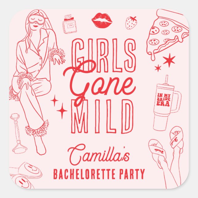 Girls Gone Mild Spa Pajama Bachelorette Party Quadratischer Aufkleber (Vorderseite)