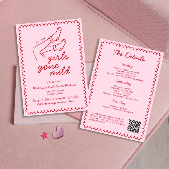 Girls Gone Milde Hand Drawn Bachelorette Wochenend Einladung (Girls Gone Mild Hand Drawn Bachelorette Weekend Invitation)