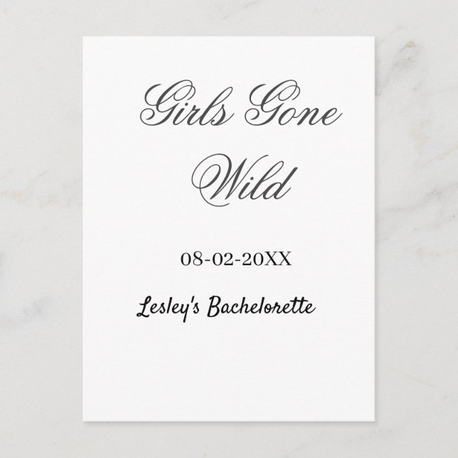 Girls Gone wild Bachelorette party name date bride Postkarte (Vorderseite)