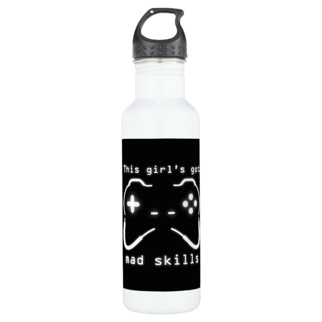 Girl's Got Mad Skills Video Game Controller Wasser Edelstahlflasche (Vorderseite)