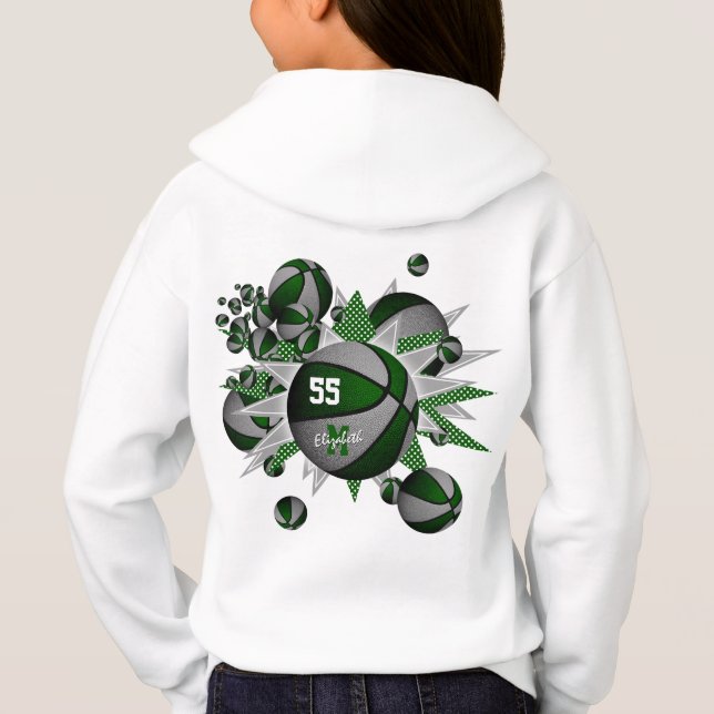Girl's Grey Team färbt Basketball Hoodie (Rückseite)