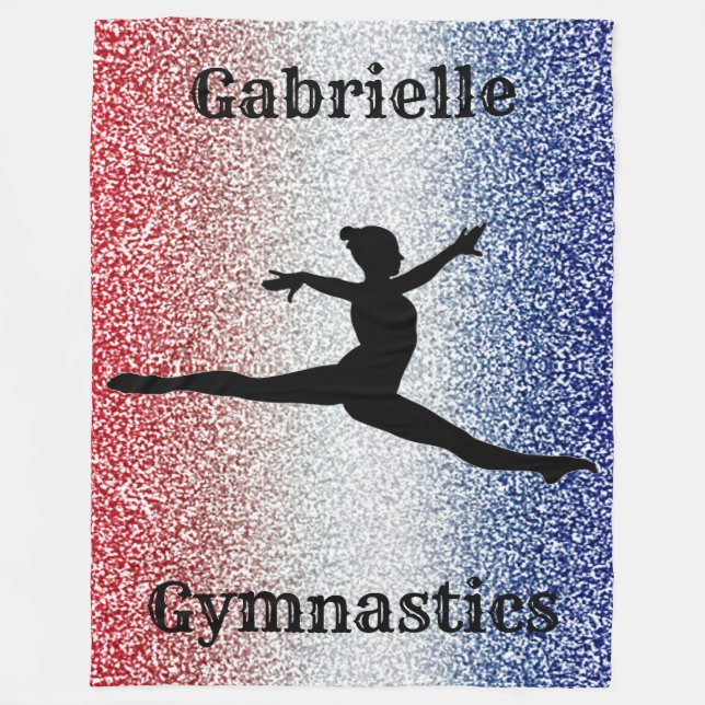 Girls Gymnast Rot, Weiß und Blau Sparkle Custom Fleecedecke (Vorderseite)