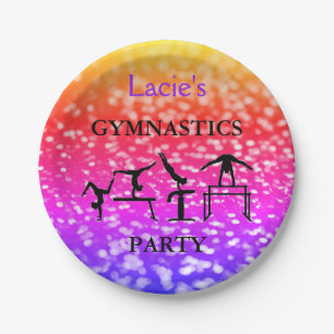 Girls Gymnastics Birthday Sparkle Individuelle Nam Pappteller