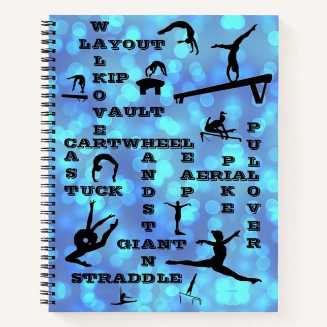Girls Gymnastics Blue Crosswords Notizbuch (Vorderseite)