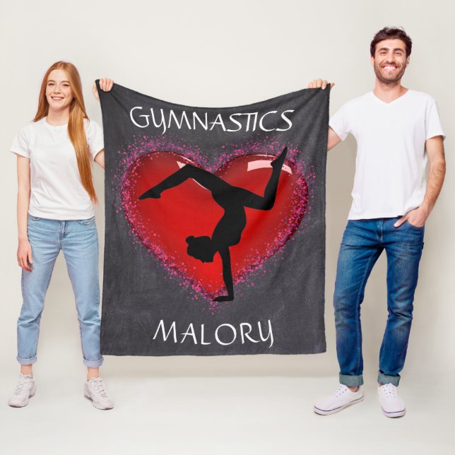 Girls Gymnastics Chalkboard Herz mit Namen Fleecedecke (Beispiel)